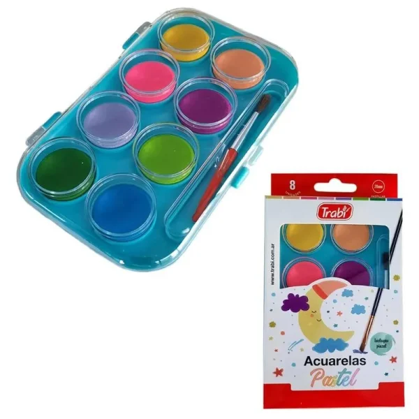 ACUARELA TRABI 8 COLORES PASTEL ACRILICA