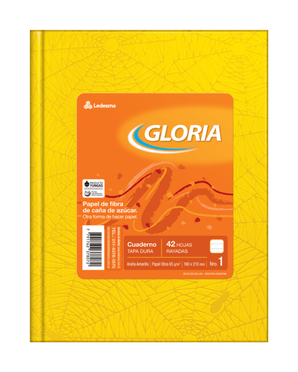 CUADERNO GLORIA T / D AMARILLO X 42 HS FORRADO