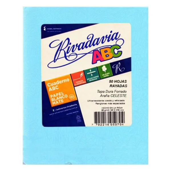 CUADERNO RIVADAVIA ABC T / D CELESTE X 50