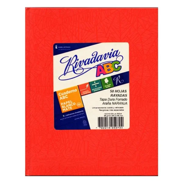 CUADERNO RIVADAVIA ABC T / D NARANJA X 50
