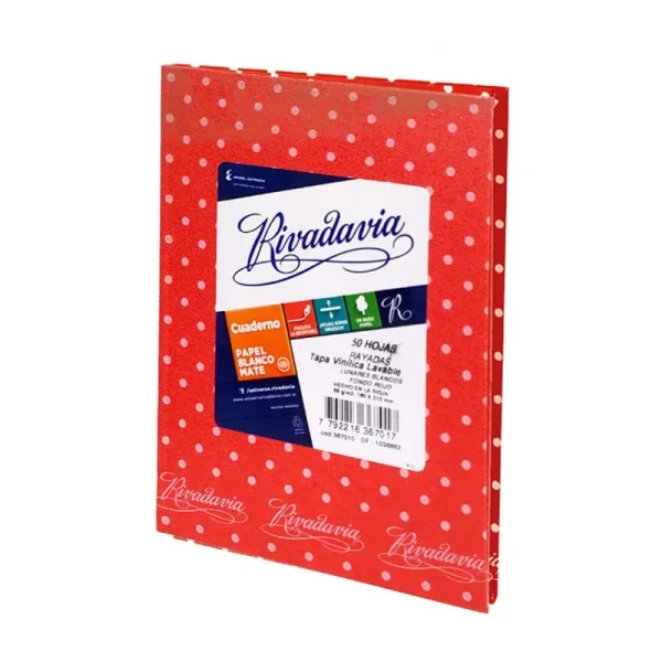 CUADERNO RIVADAVIA T / D LUN ROJO X 50 HS FORRADO