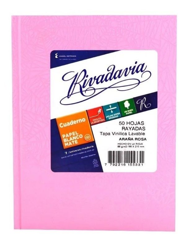 CUADERNO RIVADAVIA T / D ROSA X 50 HS FORRADO