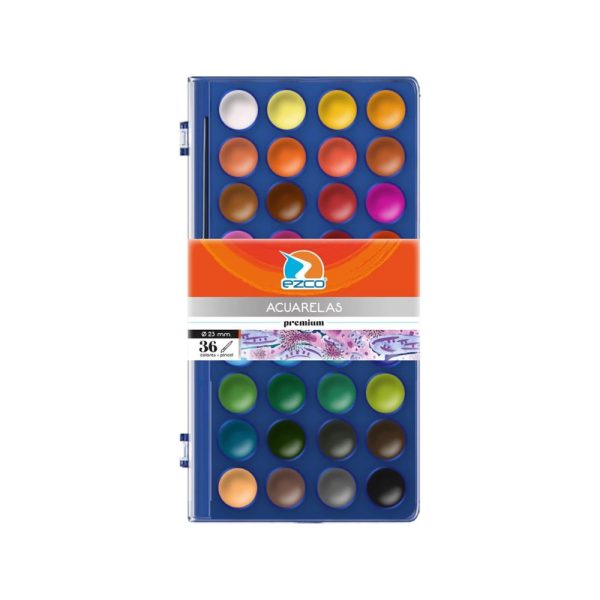 ACUARELA EZCO 36 COLORES CAJA ACRILICA PREMIUM