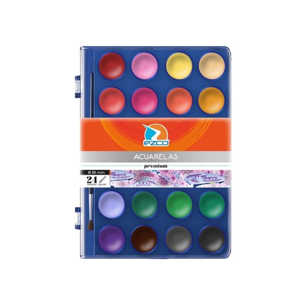 ACUARELA EZCO 24 COLORES CAJA ACRILICA PREMIUM