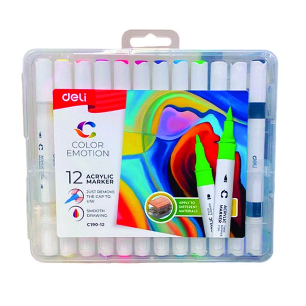 MARCADOR DELI ACRILICO ESTUCHE X 12 DOBLE PT