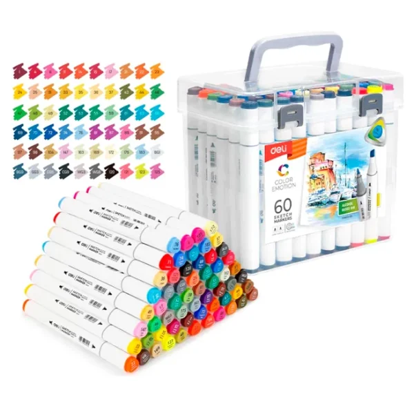 MARCADORES DELI SKETCH BOX X 60 TRIANG DOBLE PT