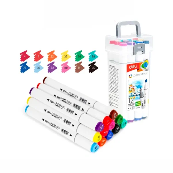 MARCADORES DELI SKETCH BOX X 12 TRIANG DOBLE PT