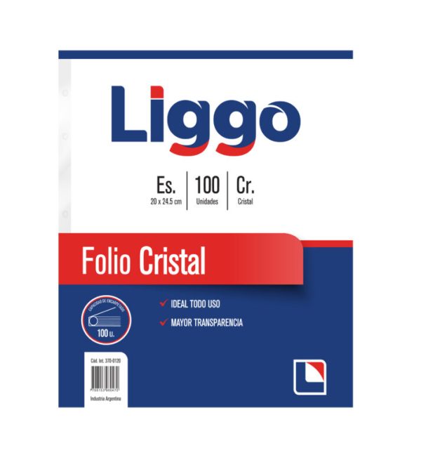 FOLIO LIGGO ESCOLAR X 100 CRISTAL 40 MICRONES
